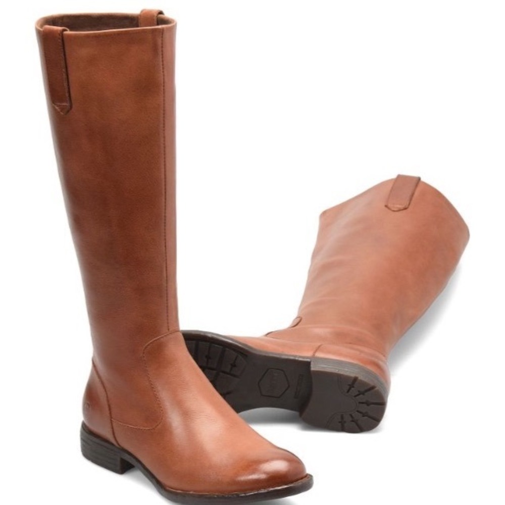 Born Womens Cognac‎ Shaunie Wide Calf Riding Boots Side Zip Round Toe